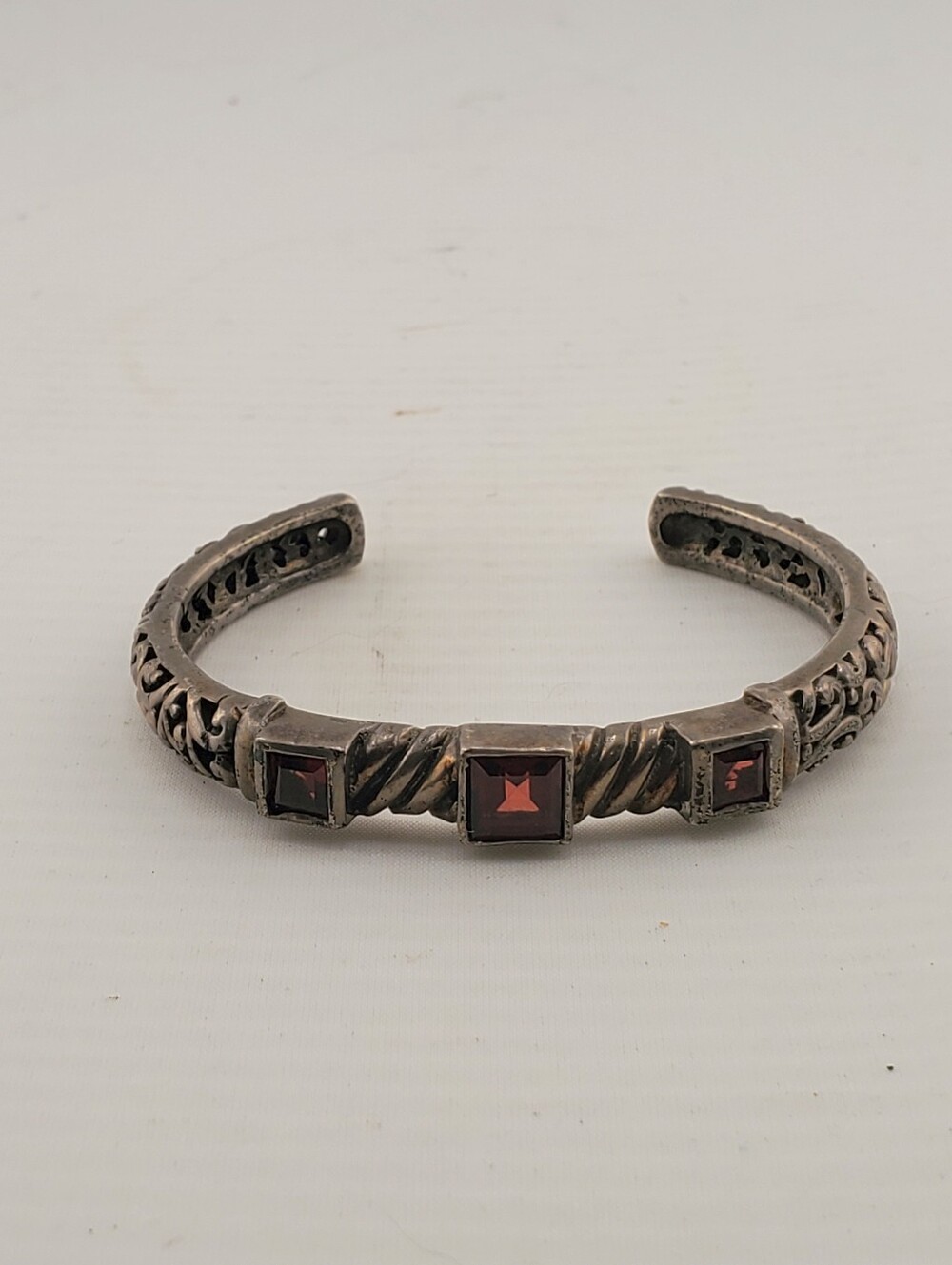Barse Sterling Garnet Cuff Bracelet